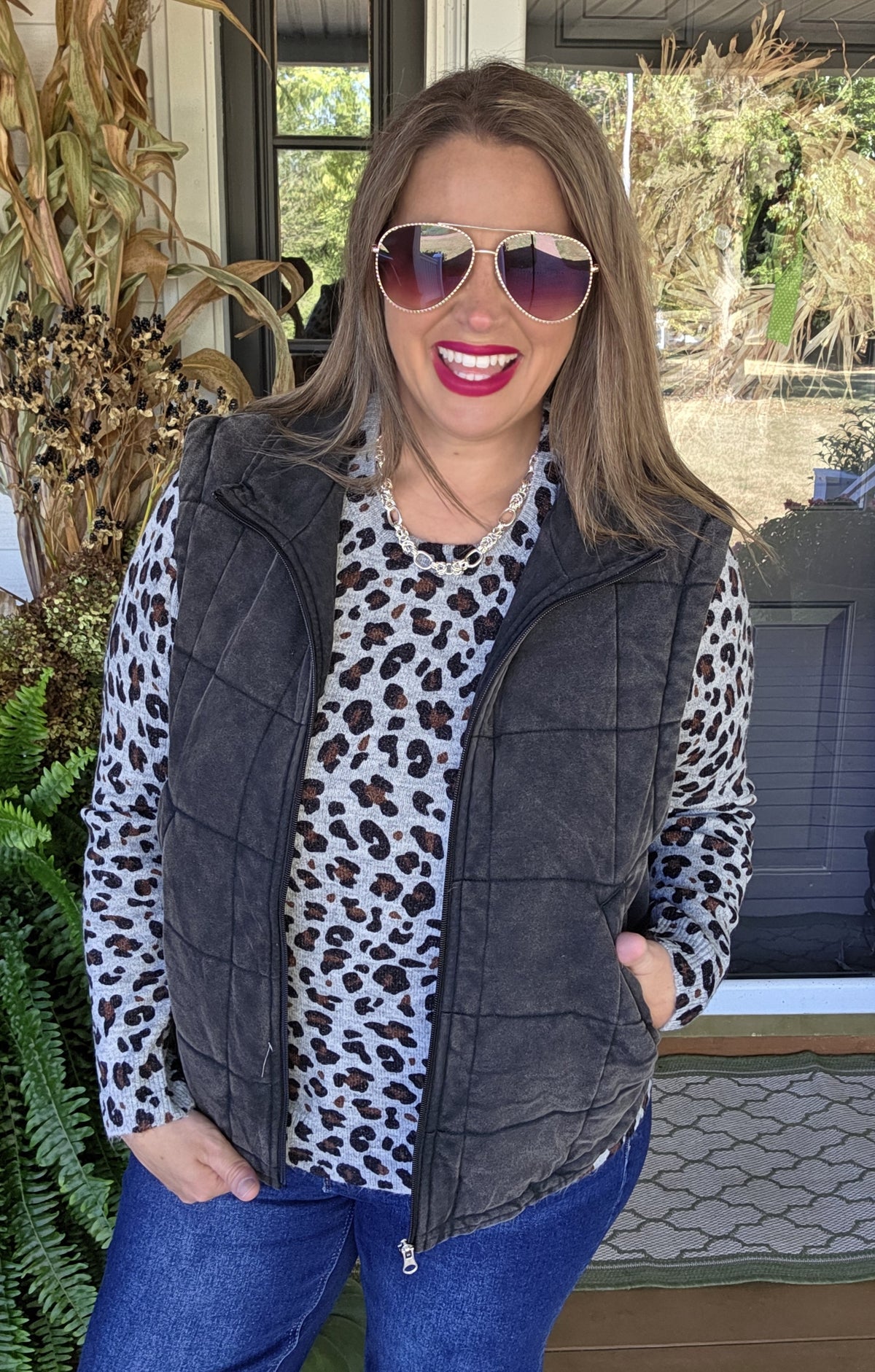 GREY LEOPARD PULLOVER LIGHT WEIGHT SWEATER