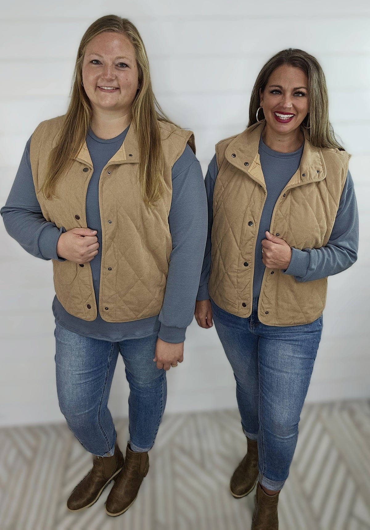 TAUPE CORDUROY SNAP BUTTON VEST