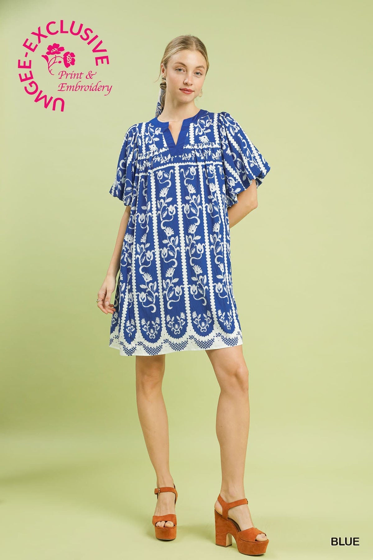 BLUE FLORAL PRINT WOVEN DRESS