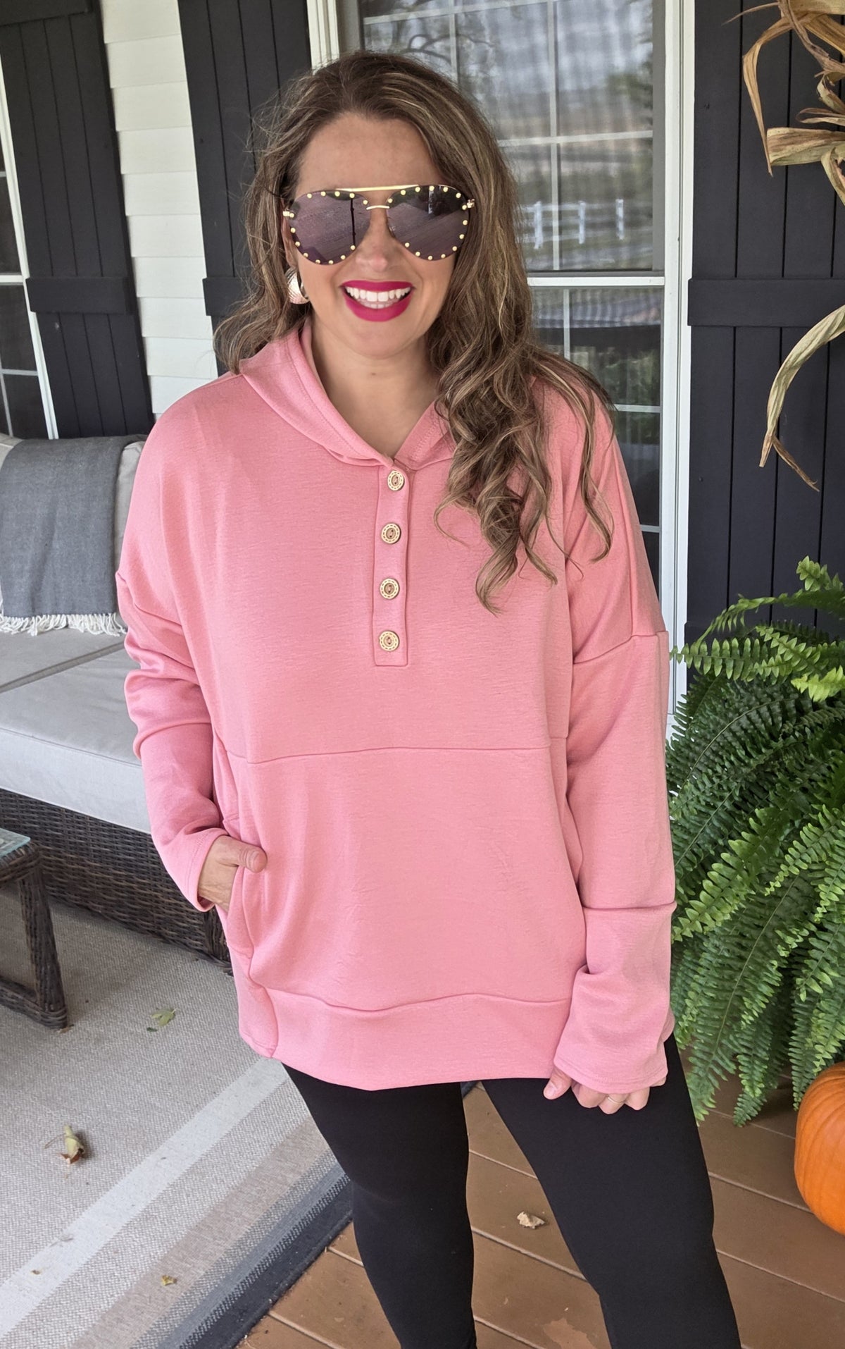 PINK OVERSIZED SCUBA HOODED HENLEY TOP