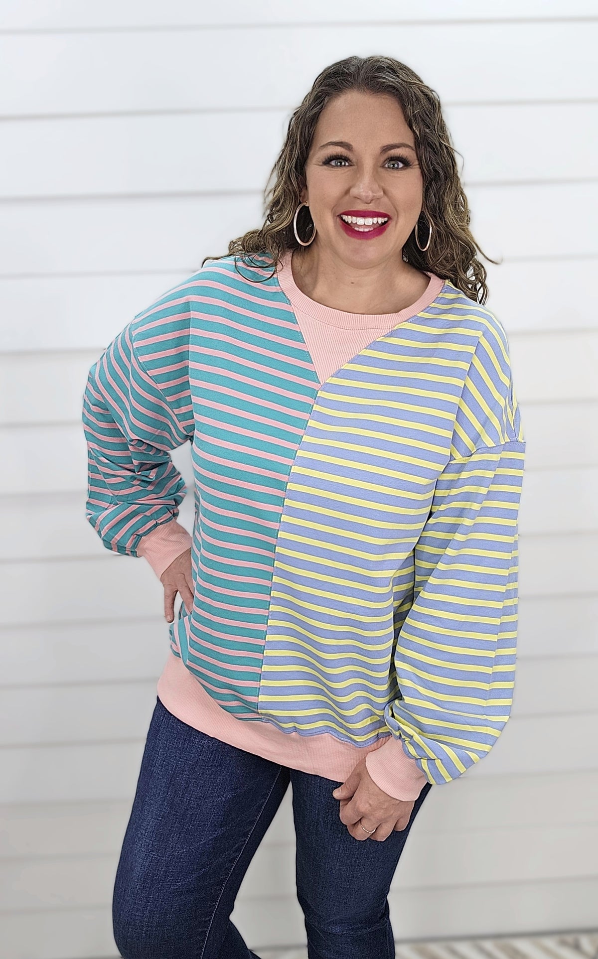 MULTI COLOR STRIPED COLORBLOCK TOP