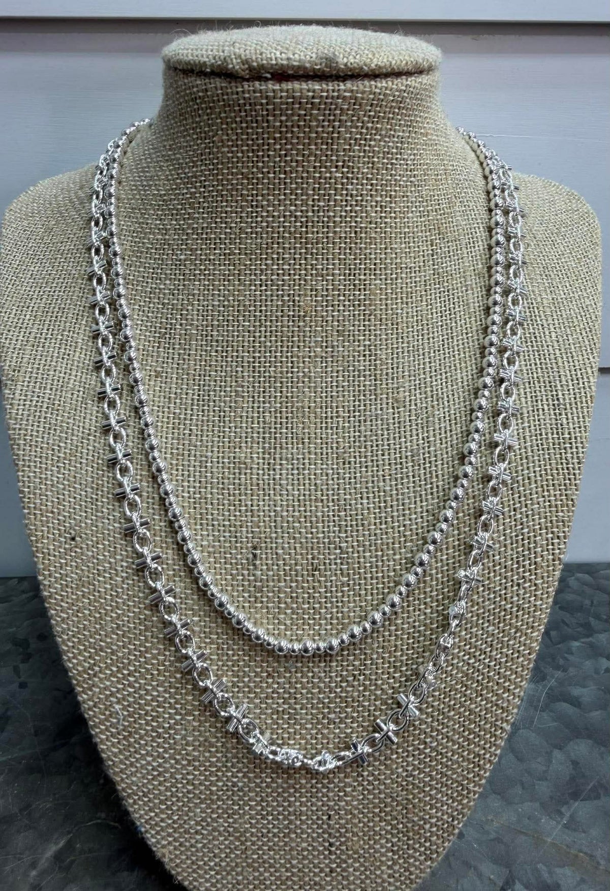 WATER RESISTANT SILVER DOUBLE LAYERD MULTI WAY CHAIN NECKLACE