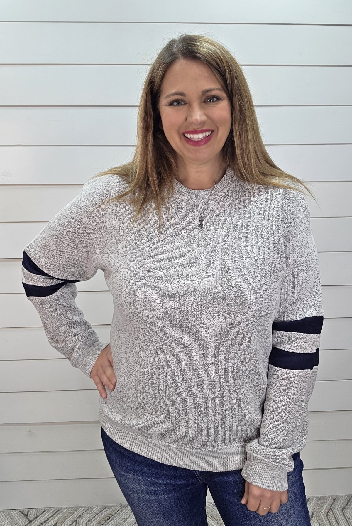 SALT AND PEPPER Nantucket Crewneck Pullover With Sleeve Stripes
