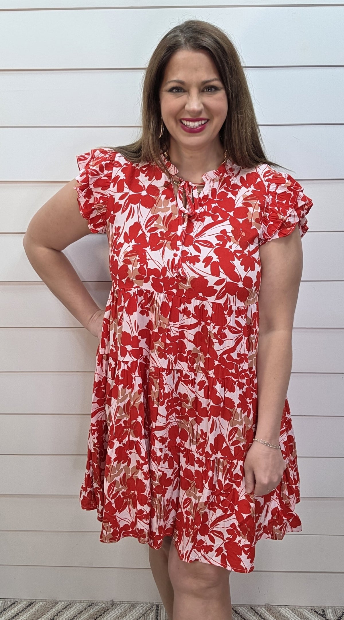 RED FLORAL TIERED DRESS