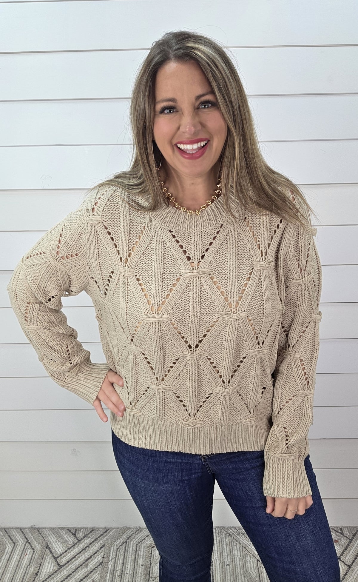 KHAKI LOOSE KNIT PULLOVER SWEATER