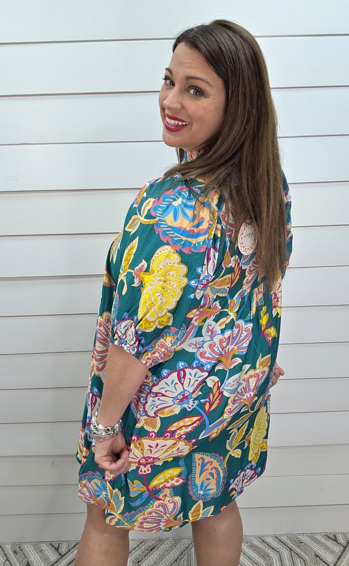 EMERALD MULTI COLOR PRINTED V NECK DRESS