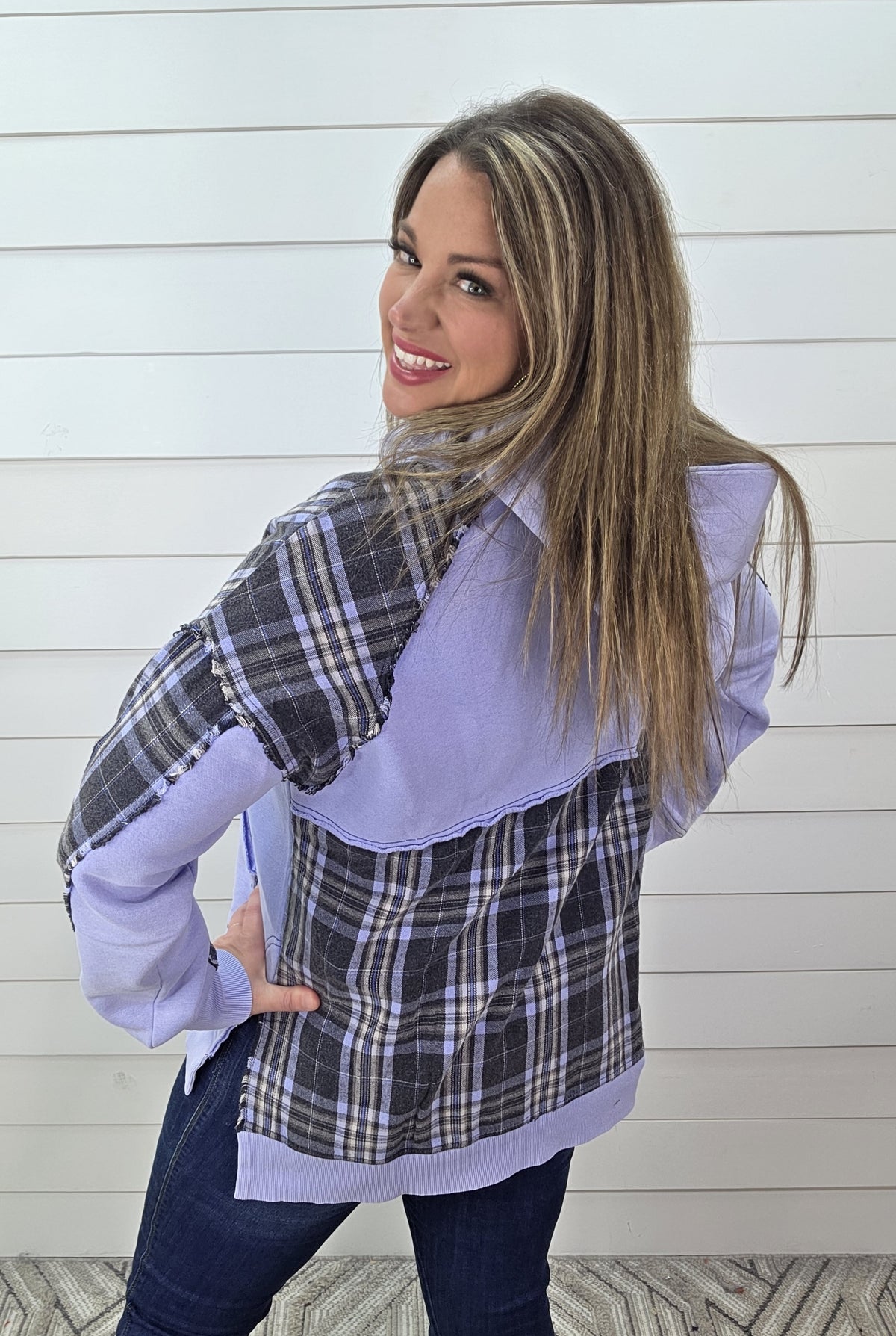 PERI BLUE/BLACK OVERSIZED KNIT HOODIE