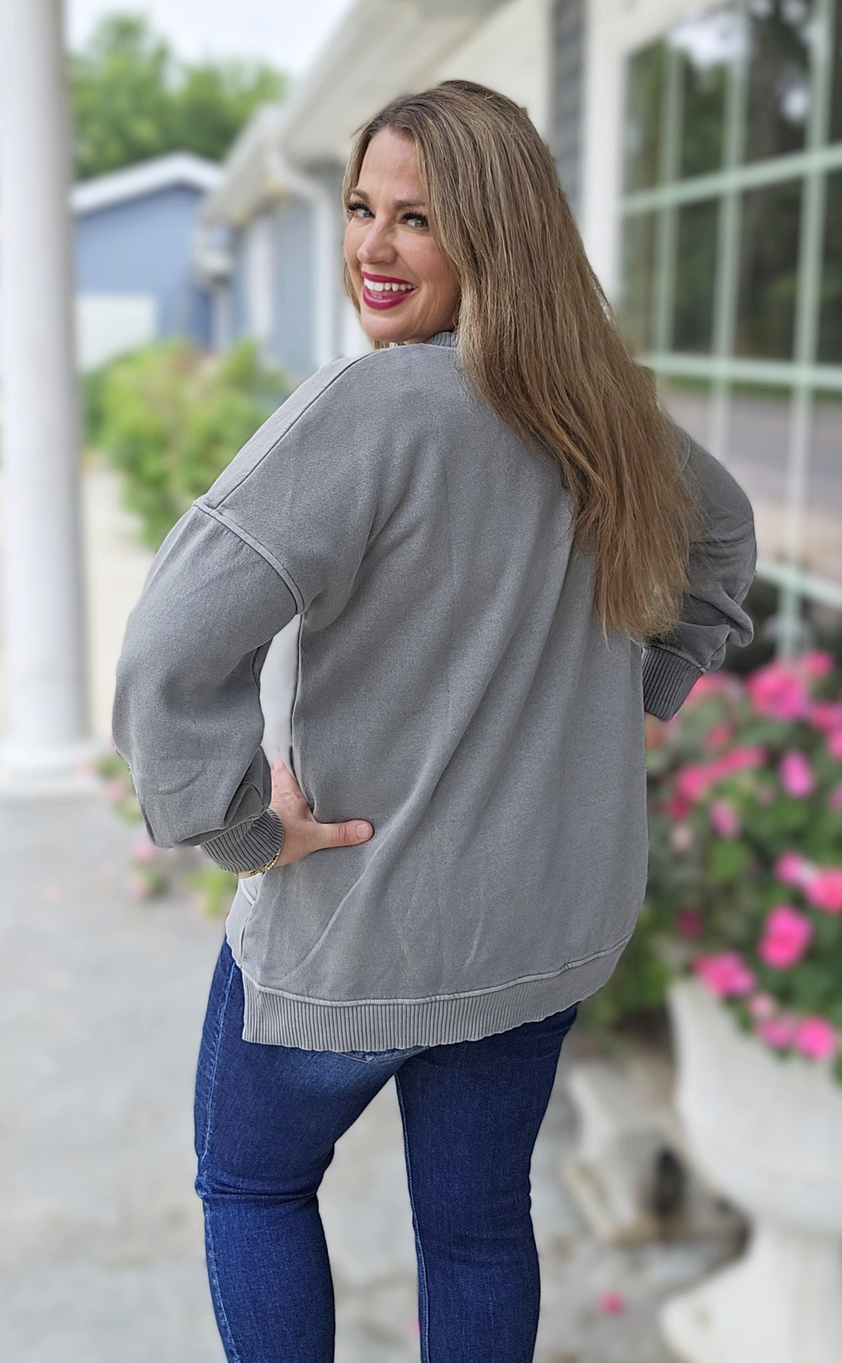 SLEET MINERAL WASH HI LOW PULLOVER WITH POCKETS