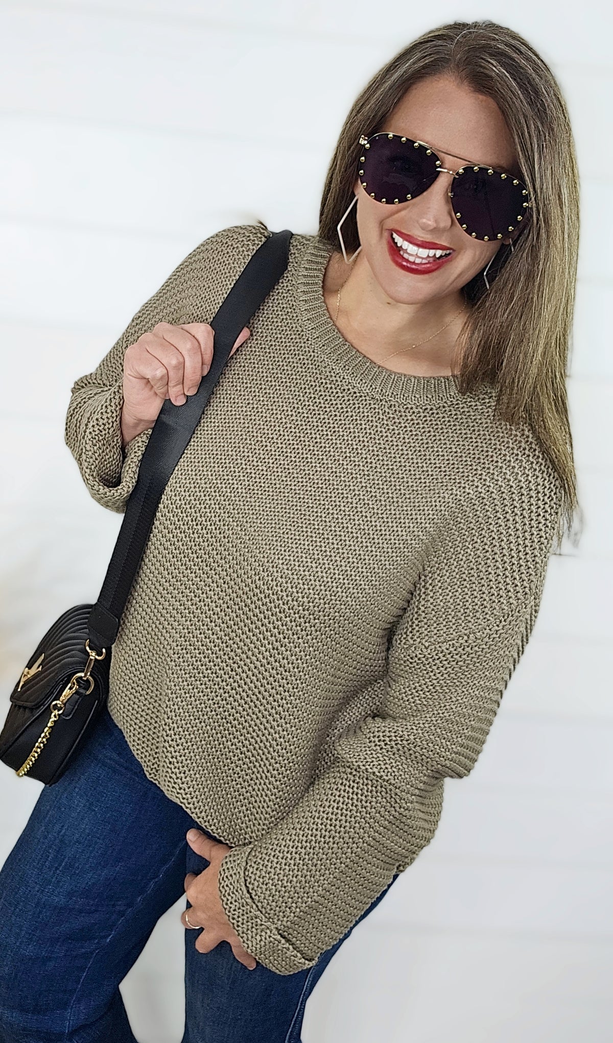 DK OLIVE COTTON CREW NECK SWEATER