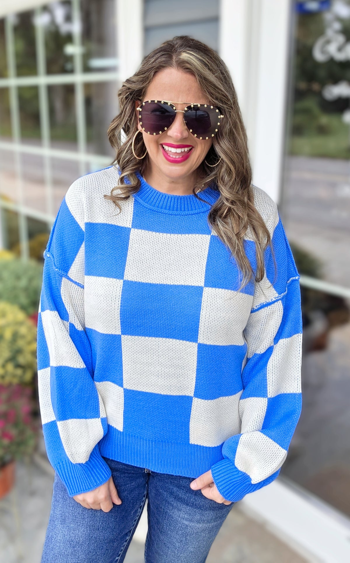 BLUE CHECK PULLOVER SWEATER