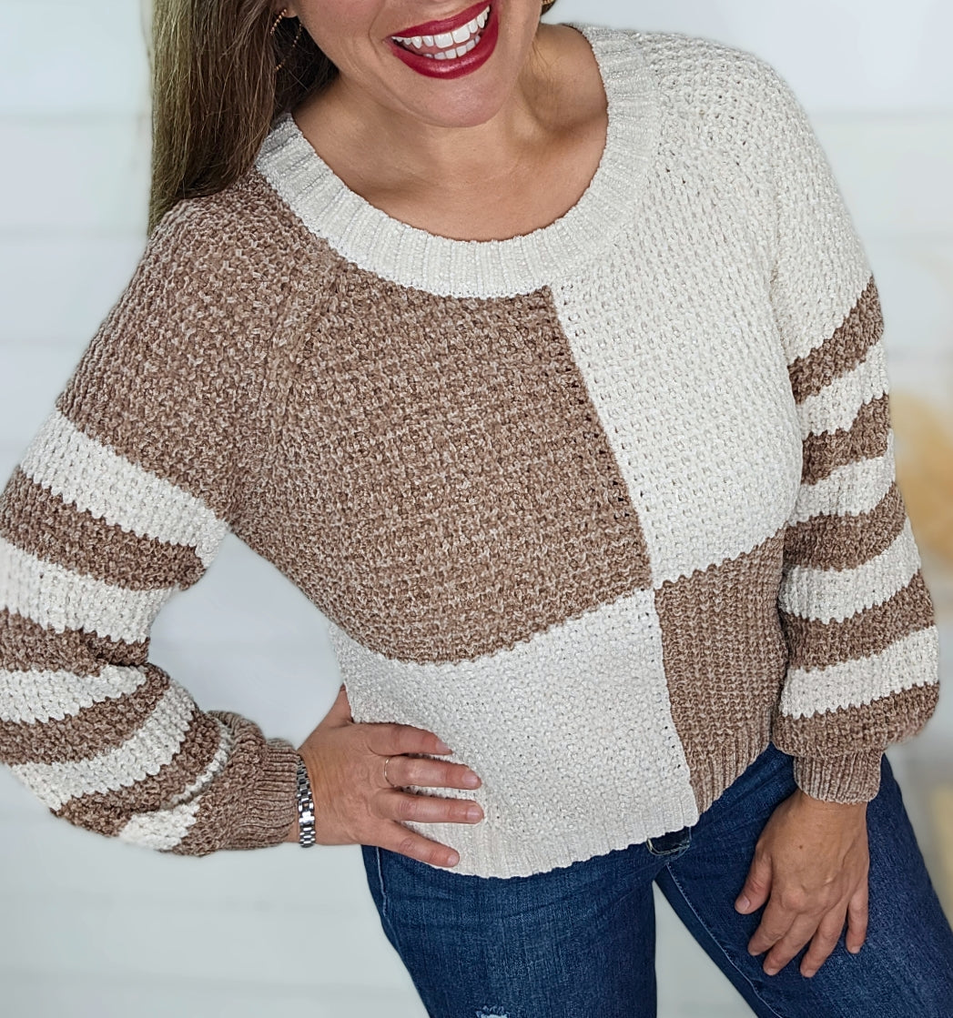 MOCHA BLOCK CHENILLE SWEATER