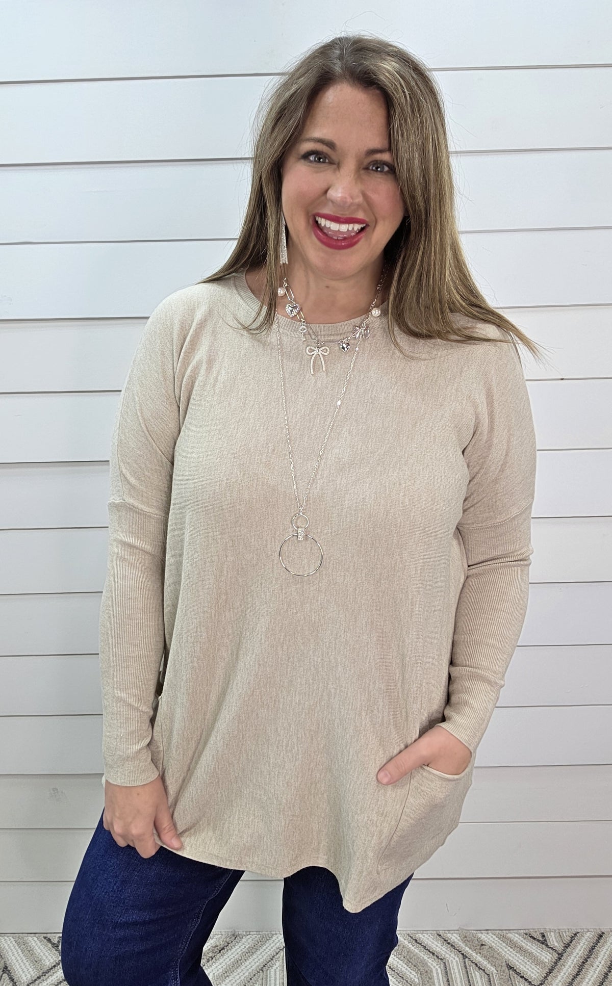 WARM GREY OVERSIZED TWO POCKET SWEATER