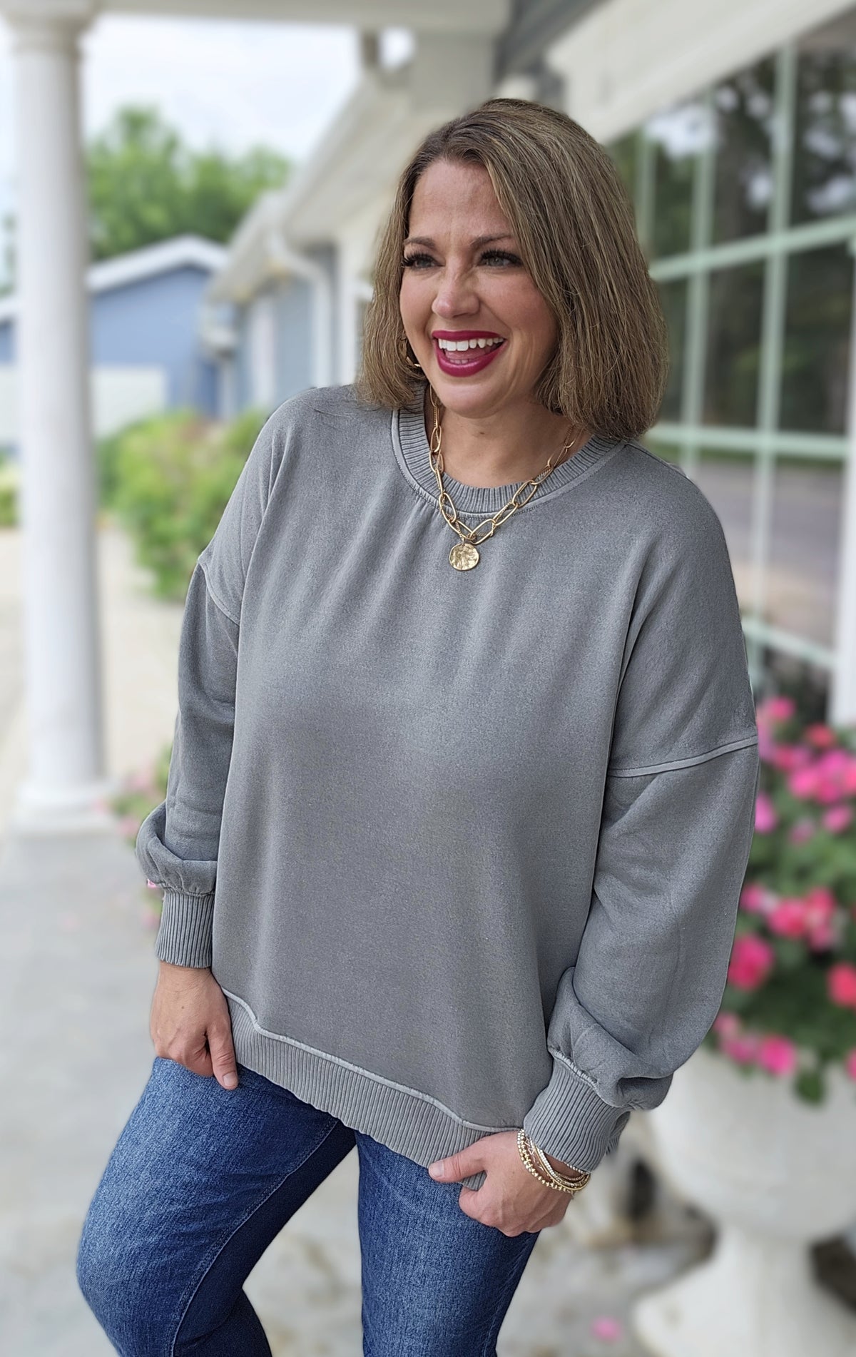 SLEET MINERAL WASH HI LOW PULLOVER WITH POCKETS