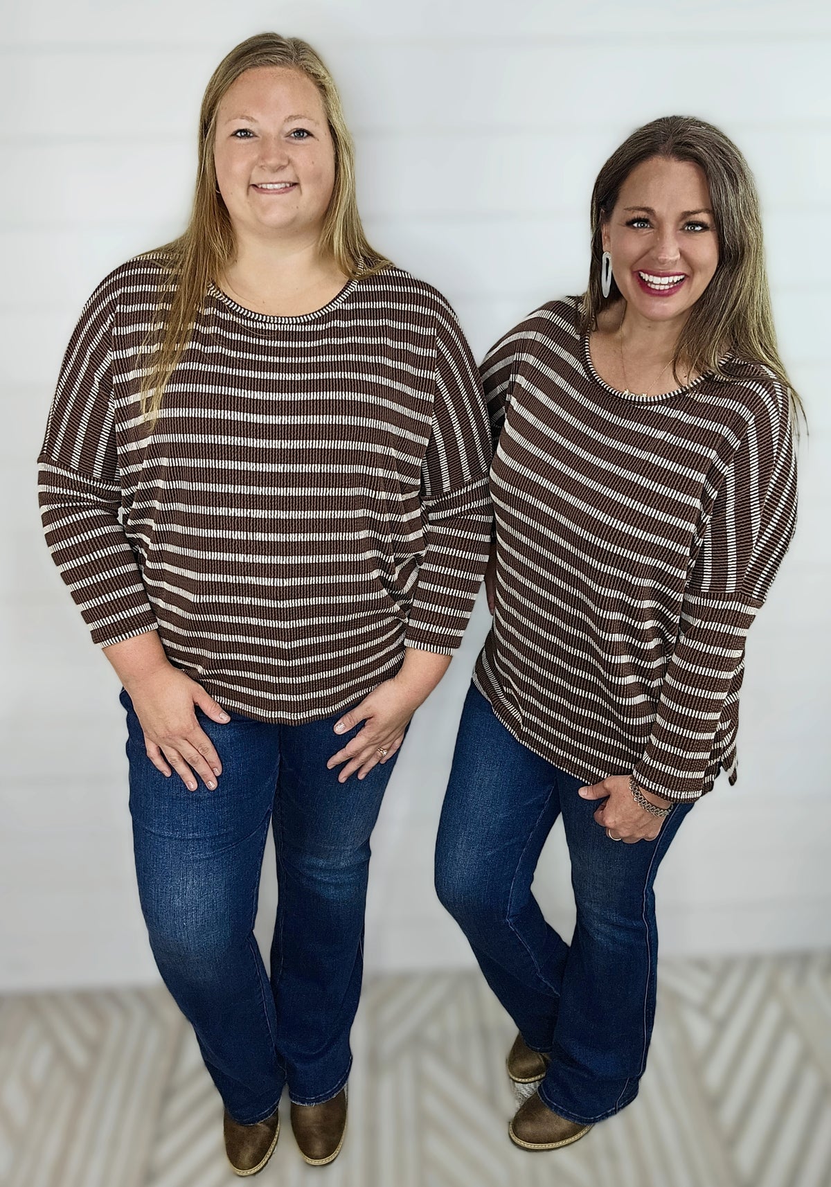 BROWN STRIPED RASIED RIBBED DOLMAN TOP