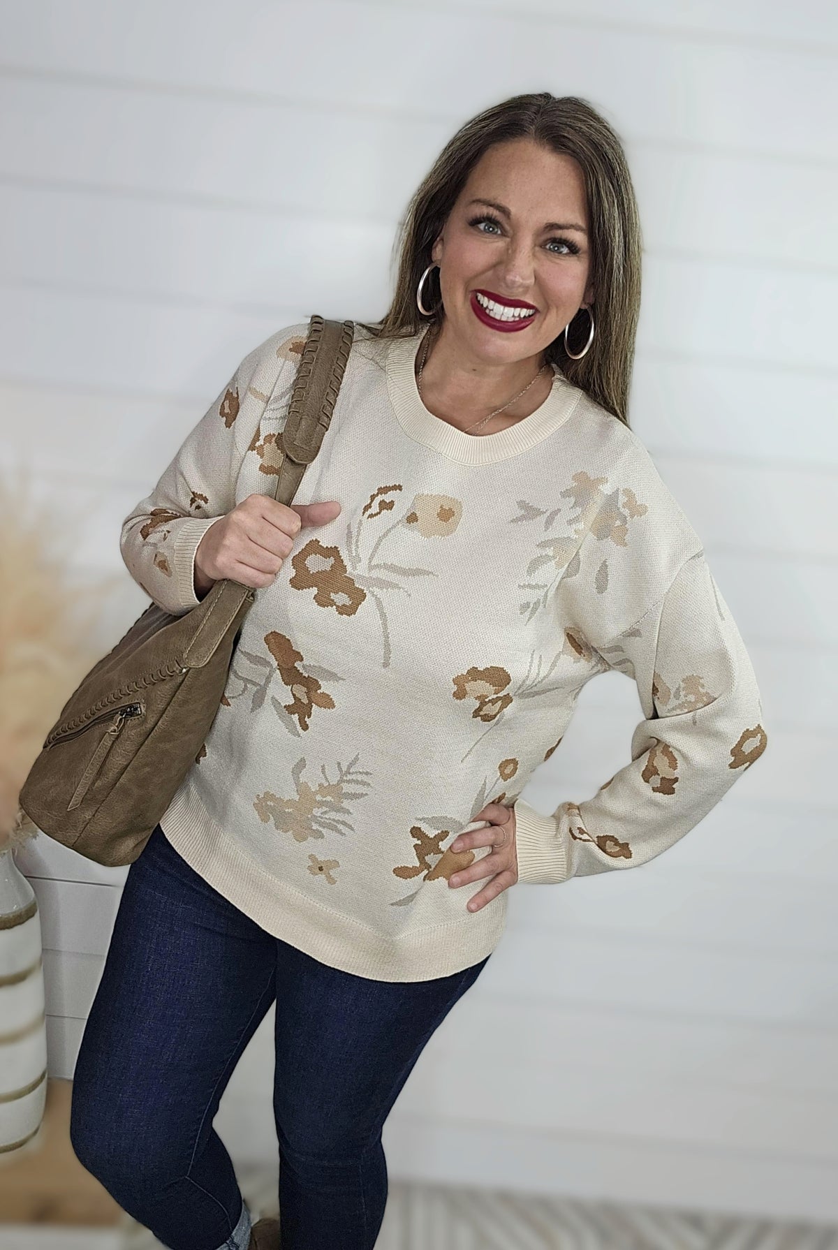 OATMEAL FLORAL NUETRAL SWEATER