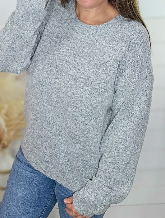 HEATHER GREY POM POM SWEATER