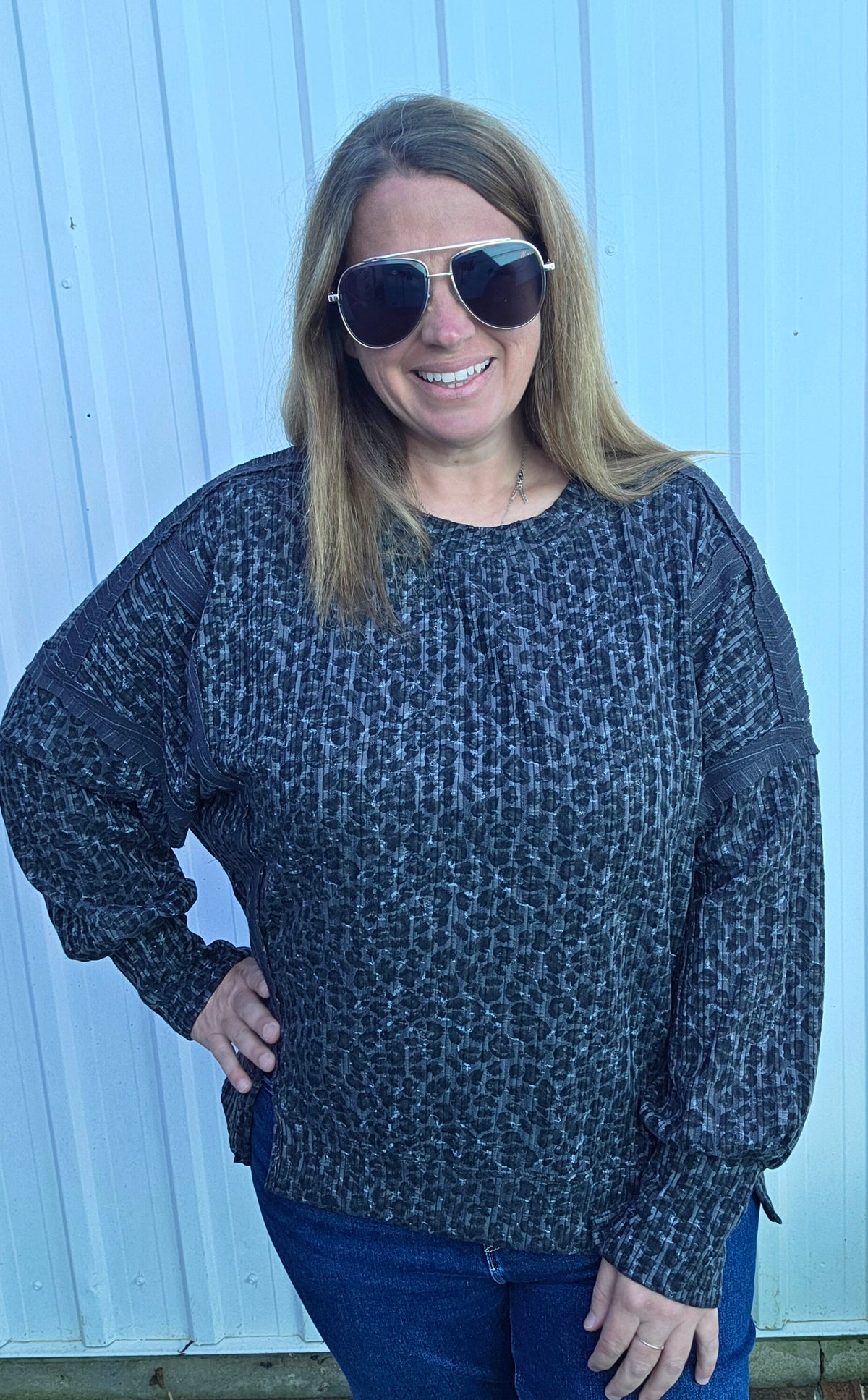 Charcoal Animal Print Oversized Top