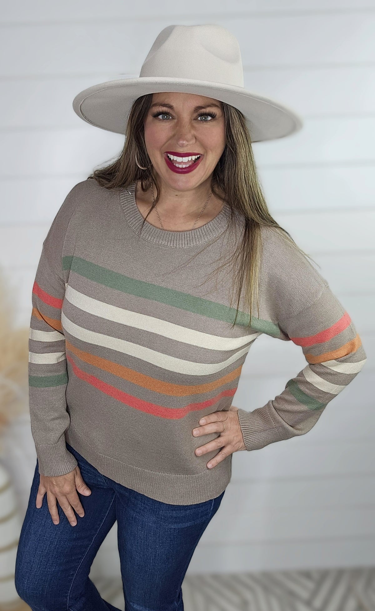 MOCAH MULTI COLOR STRIPE SOFT PULLOVER SWEATER