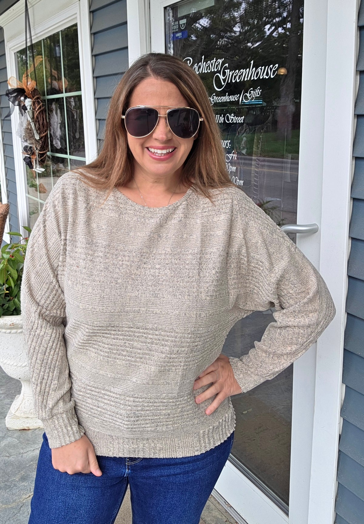 MOCHA RIBBED DOLMAN BRUSHED KNIT TOP