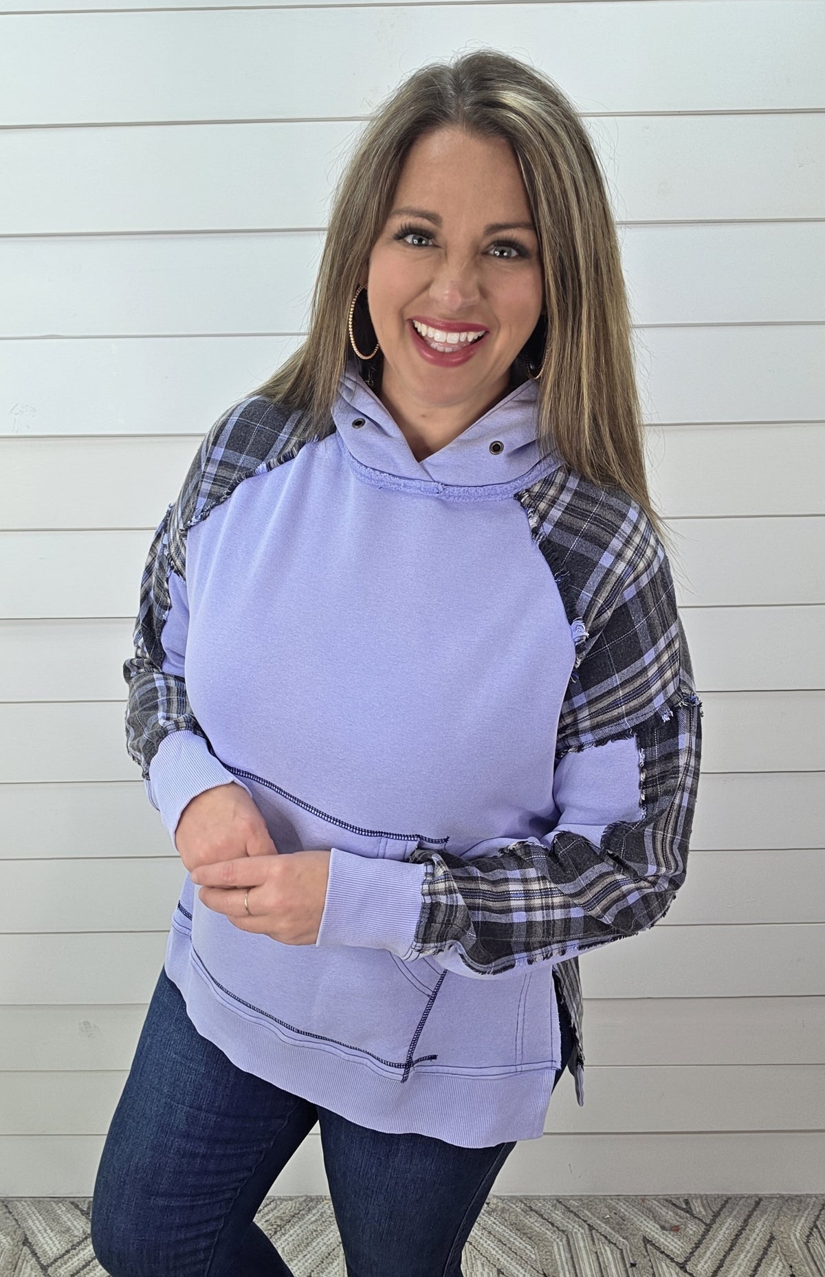 PERI BLUE/BLACK OVERSIZED KNIT HOODIE