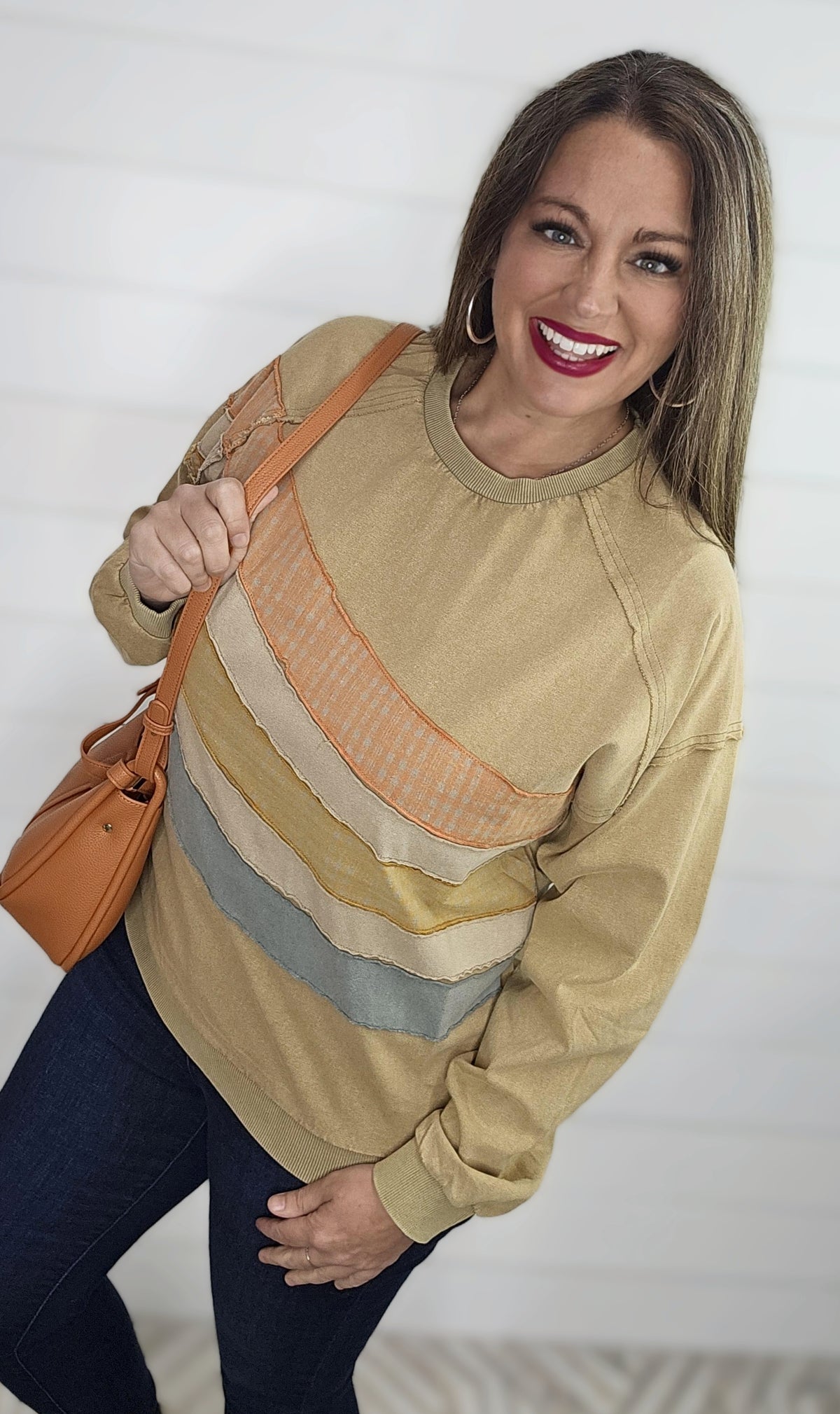 CAMEL MINERAL MIX COLOR FRONT PULLOVER TOP