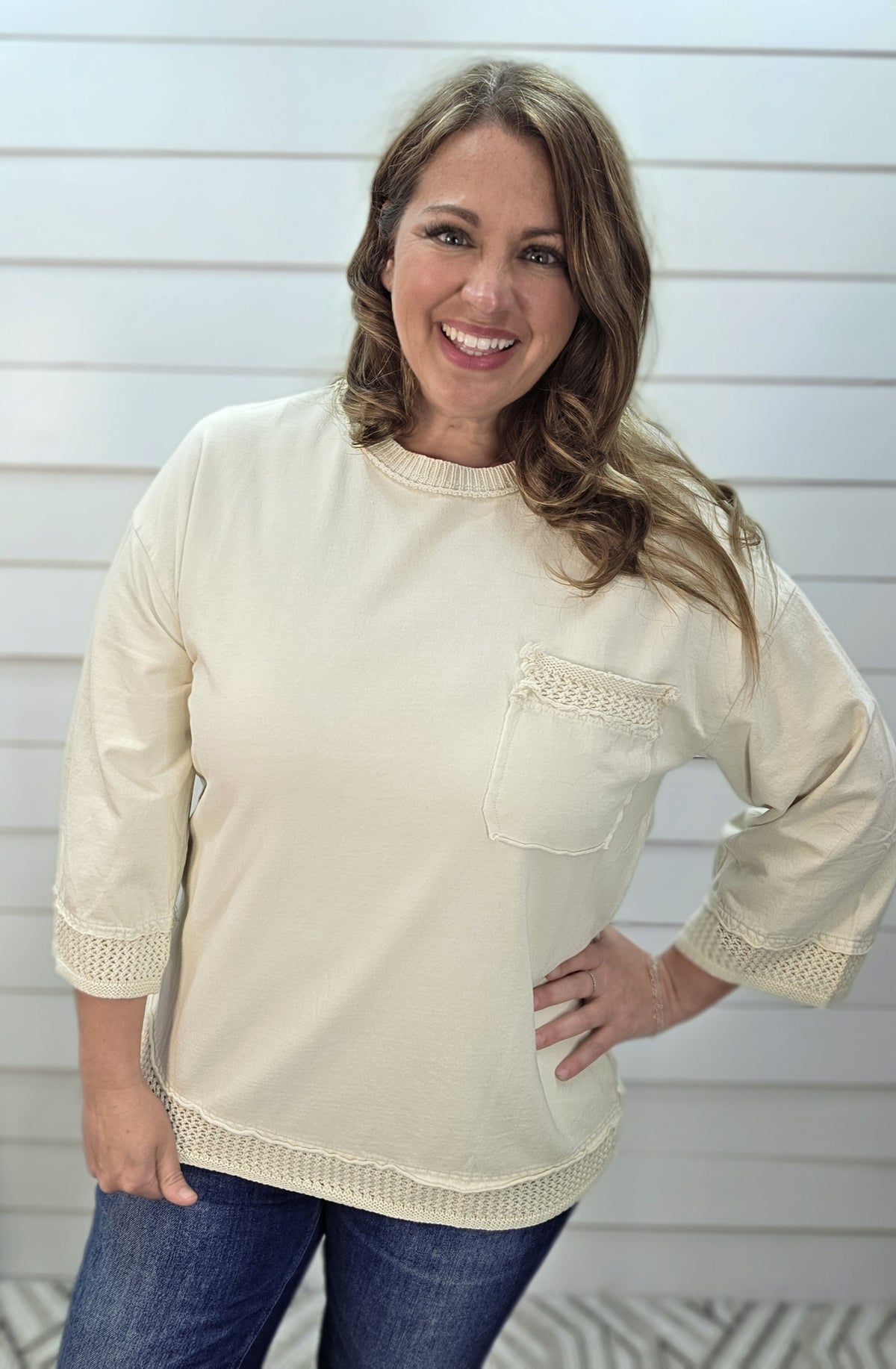 ECRU MINERALWASH HALF SLEEVE TOP