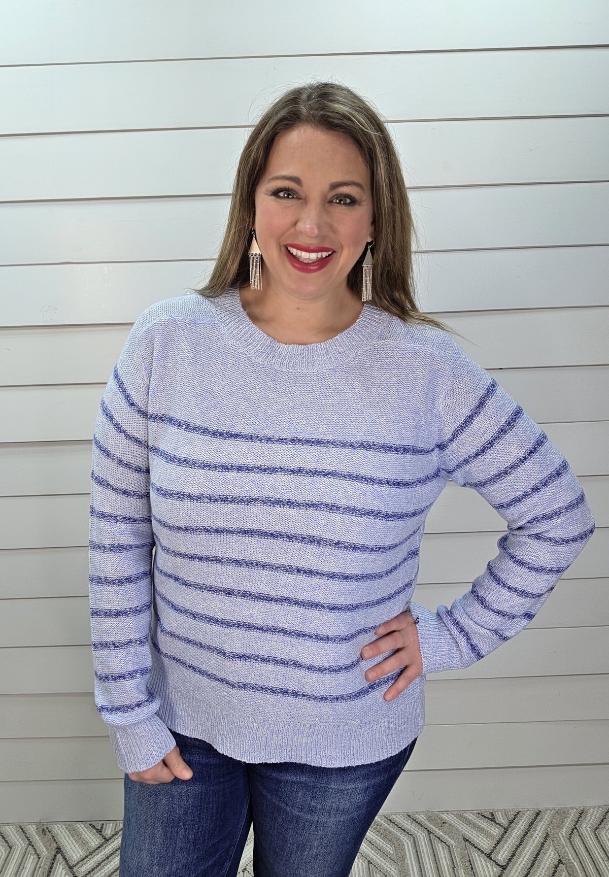 LT BLUE STRIPED KNIT SWEATER