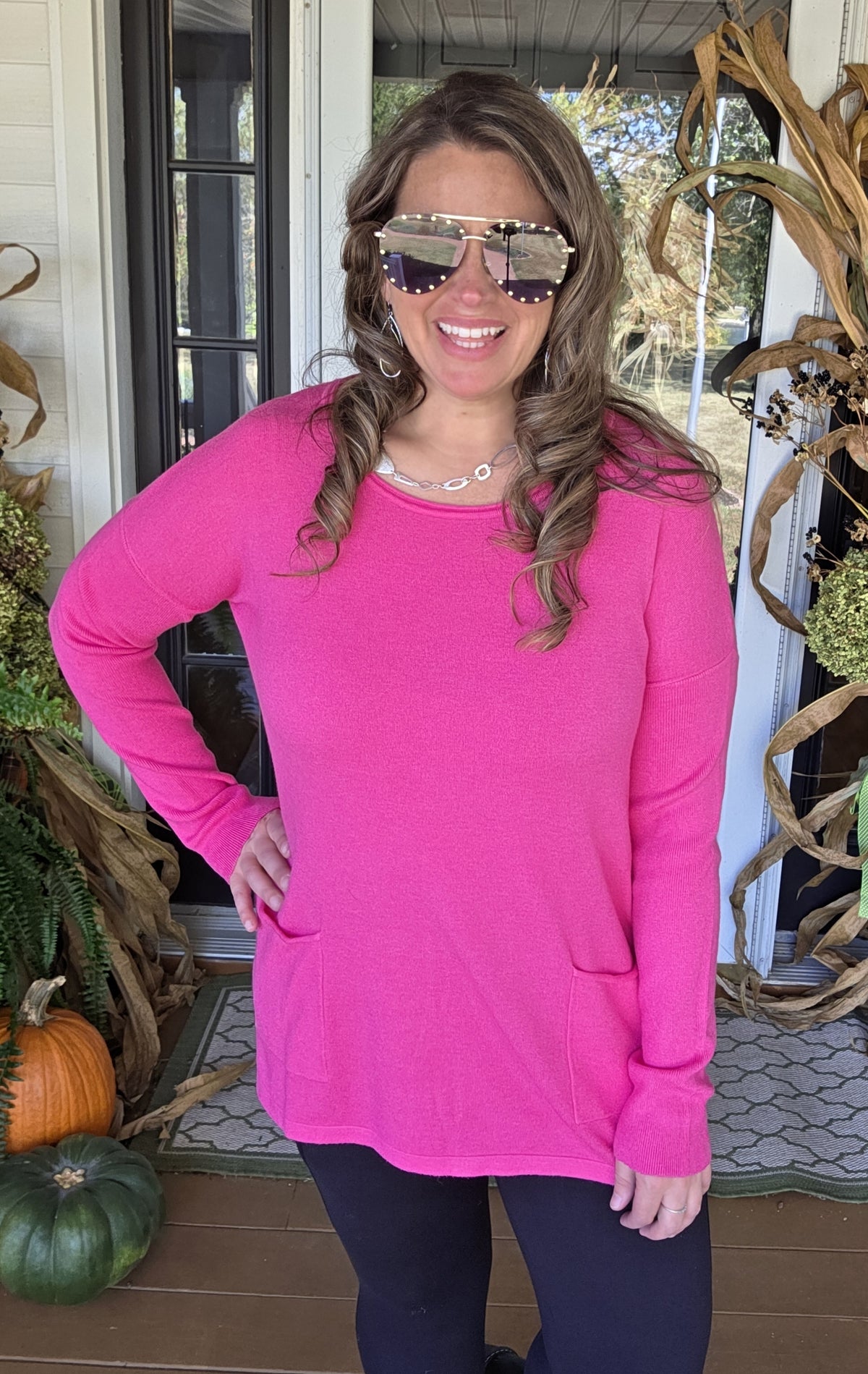 PINK TWO POCKET TUNIC SWEATERS