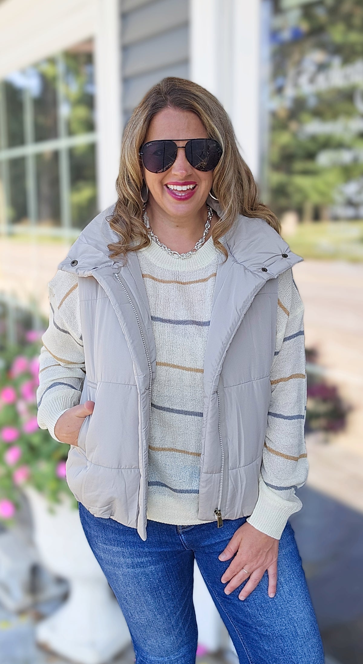 CEMENT SOLID ZIP UP PUFF VEST