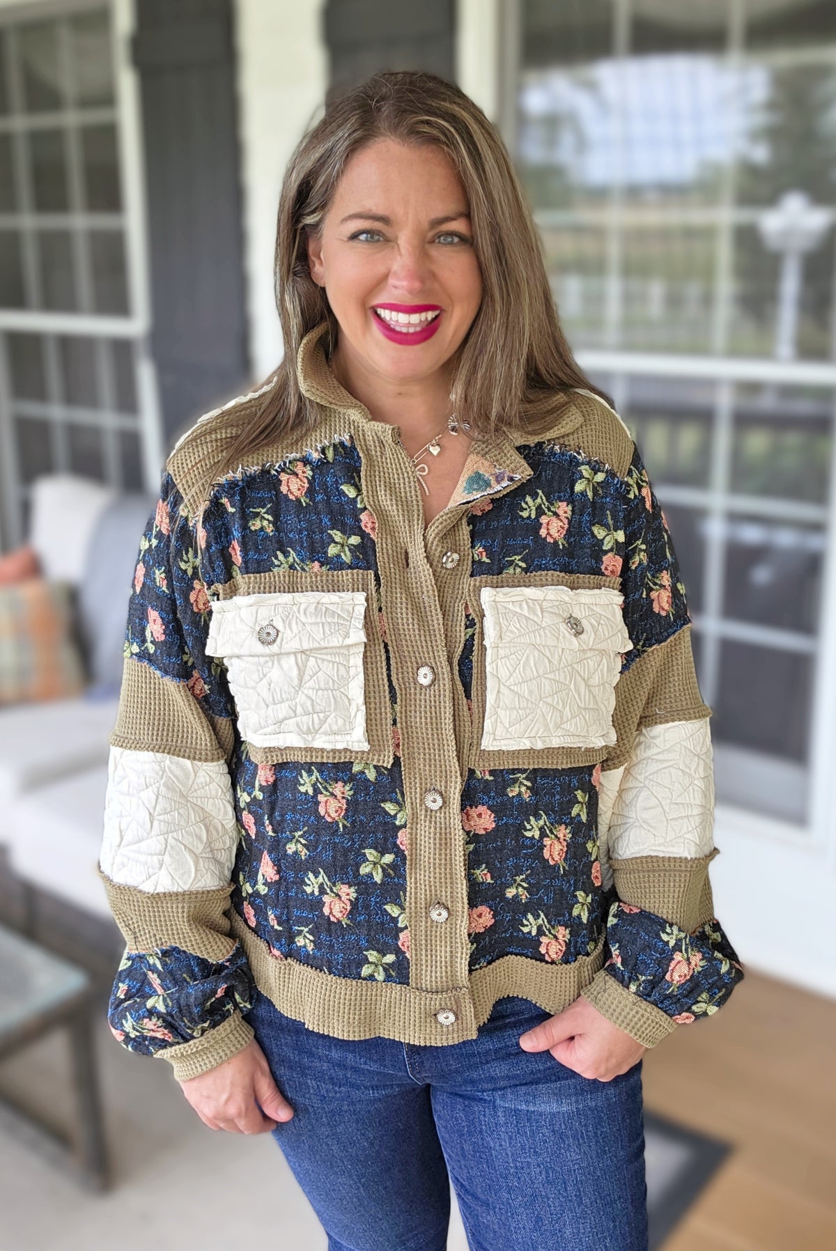 POL MOSS/FLORAL PATCHWORK JACKET