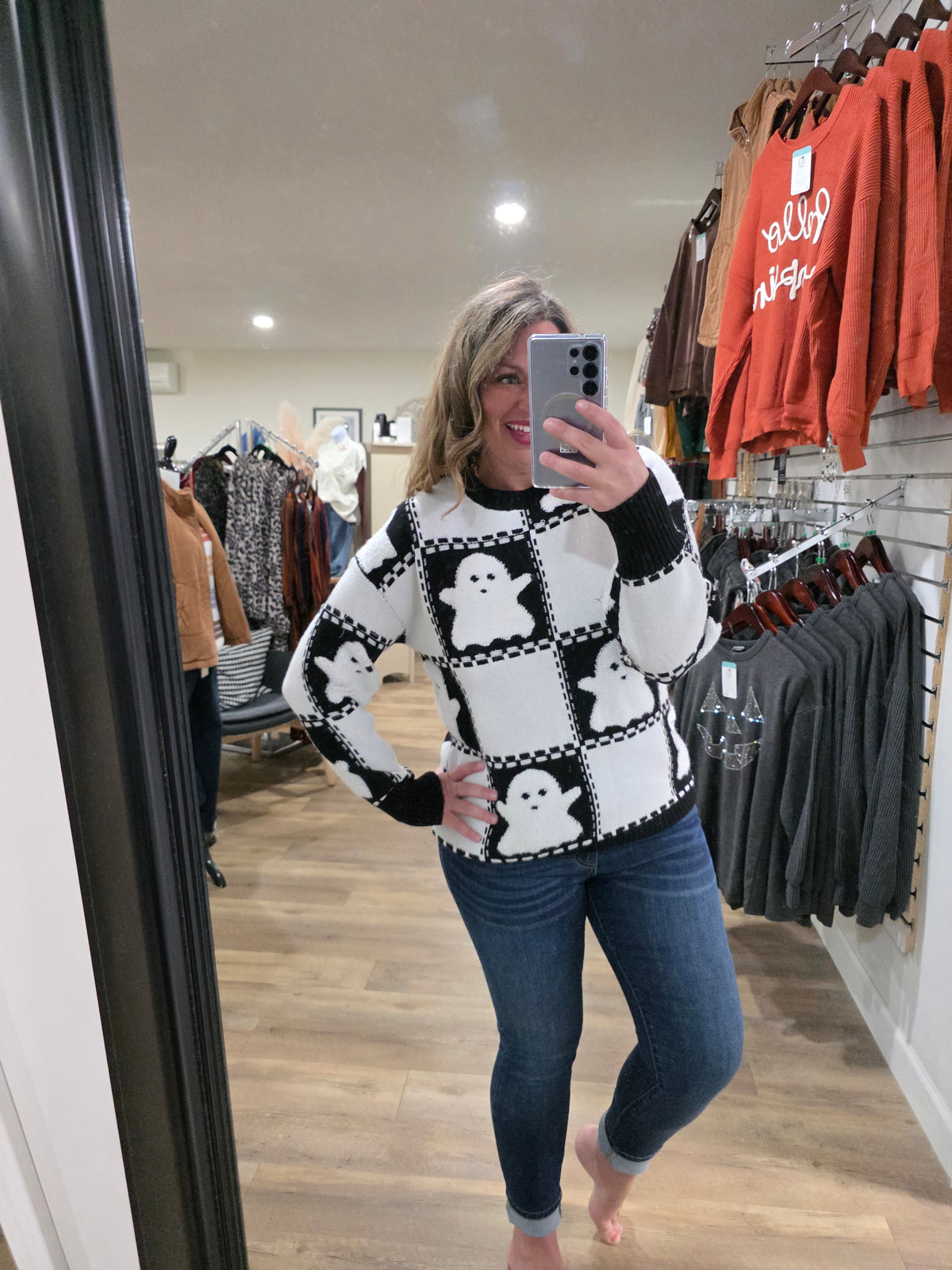 BLACK/WHITE CHECK GHOST KNIT SWEATER