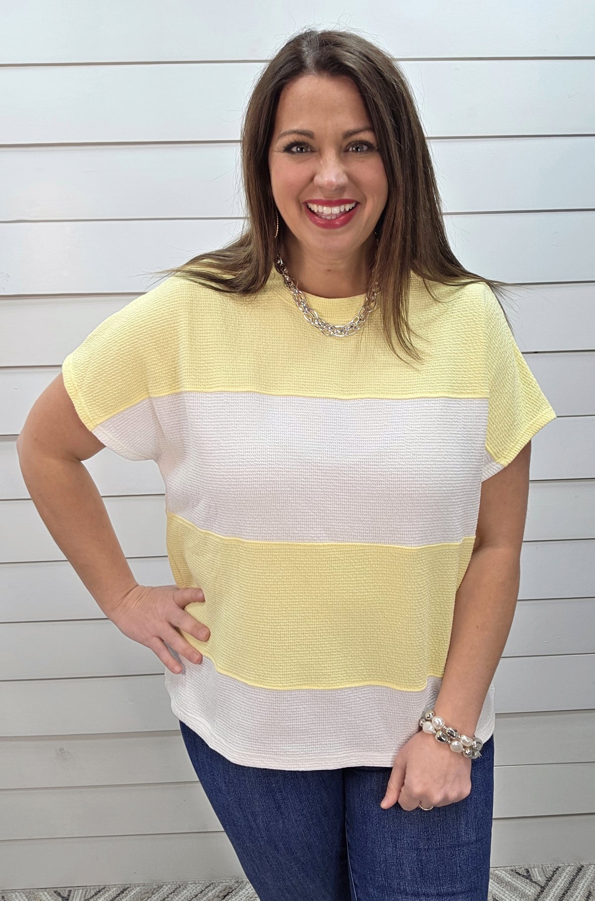 BANANA COLORBLOCK CLOUD KNIT TOP