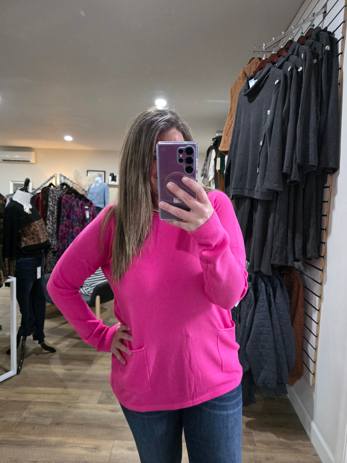 PINK TWO POCKET TUNIC SWEATERS