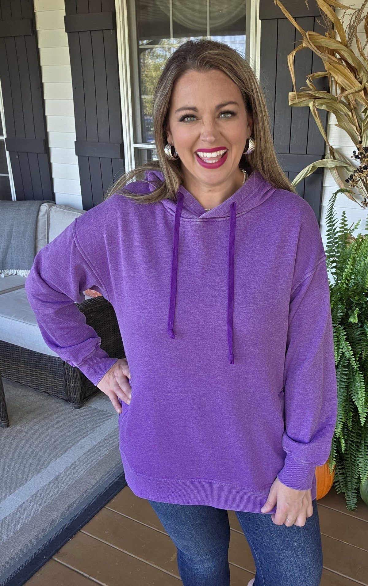 PURPLE MINERAL WASH HOODED PULLOVER W/ POCKETS
