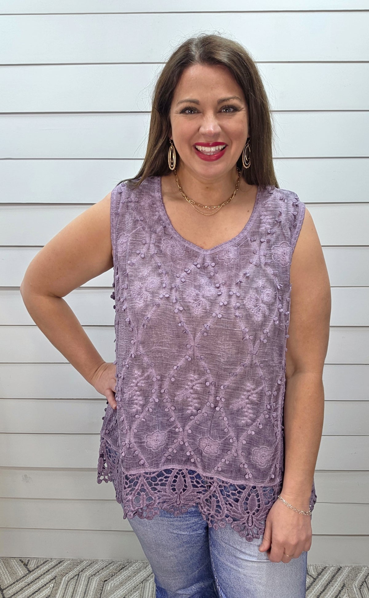 PURPLE CASUAL CROCHET DETAIL TANK TOP