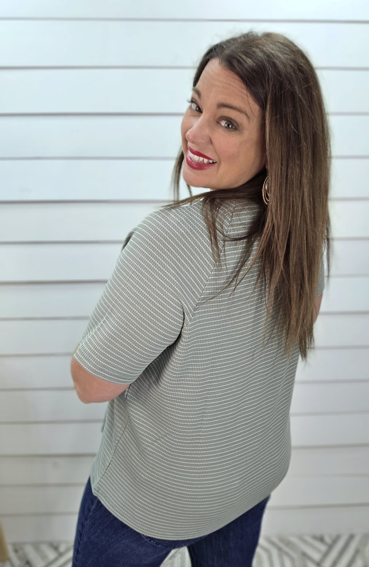 SAGE STRIPED TEXTURED KNIT TOP