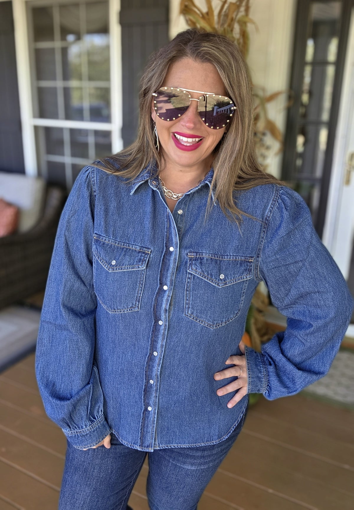 DARK DENIM PEARL SNAP SHIRT