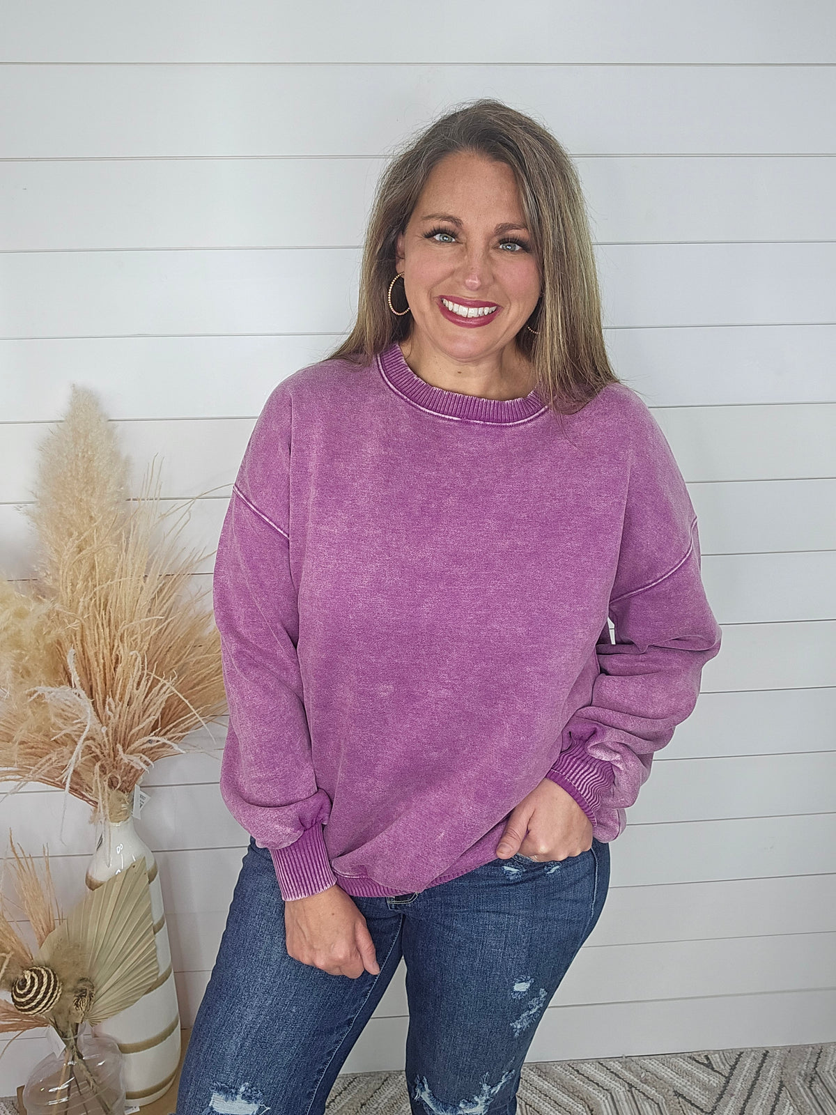 LT PLUM ACID WASH PULLOVER