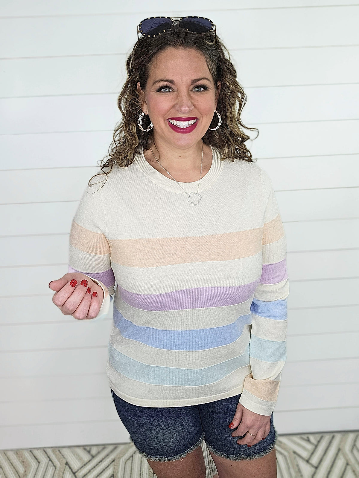 OATMEAL PASTEL STRIPED KNIT TOP