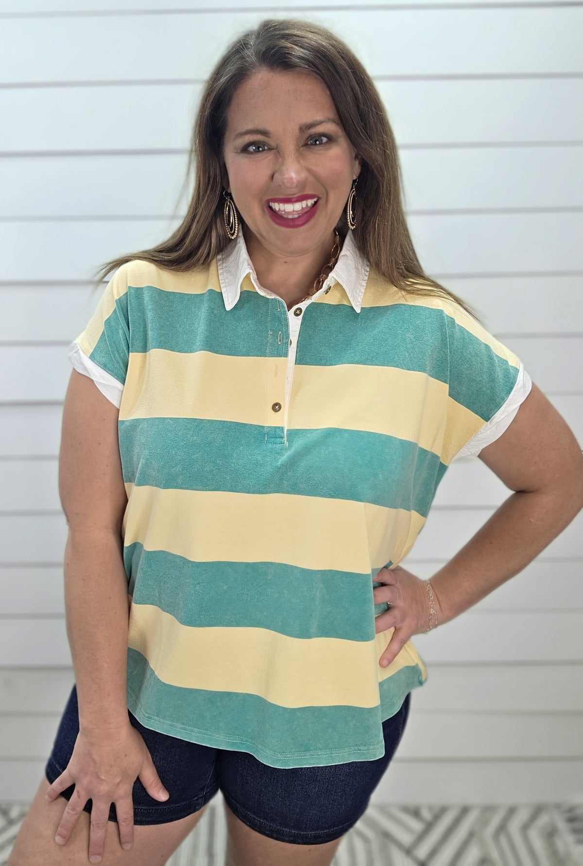 YELLOW/GREEN BOLD STRIPED KNIT TOP