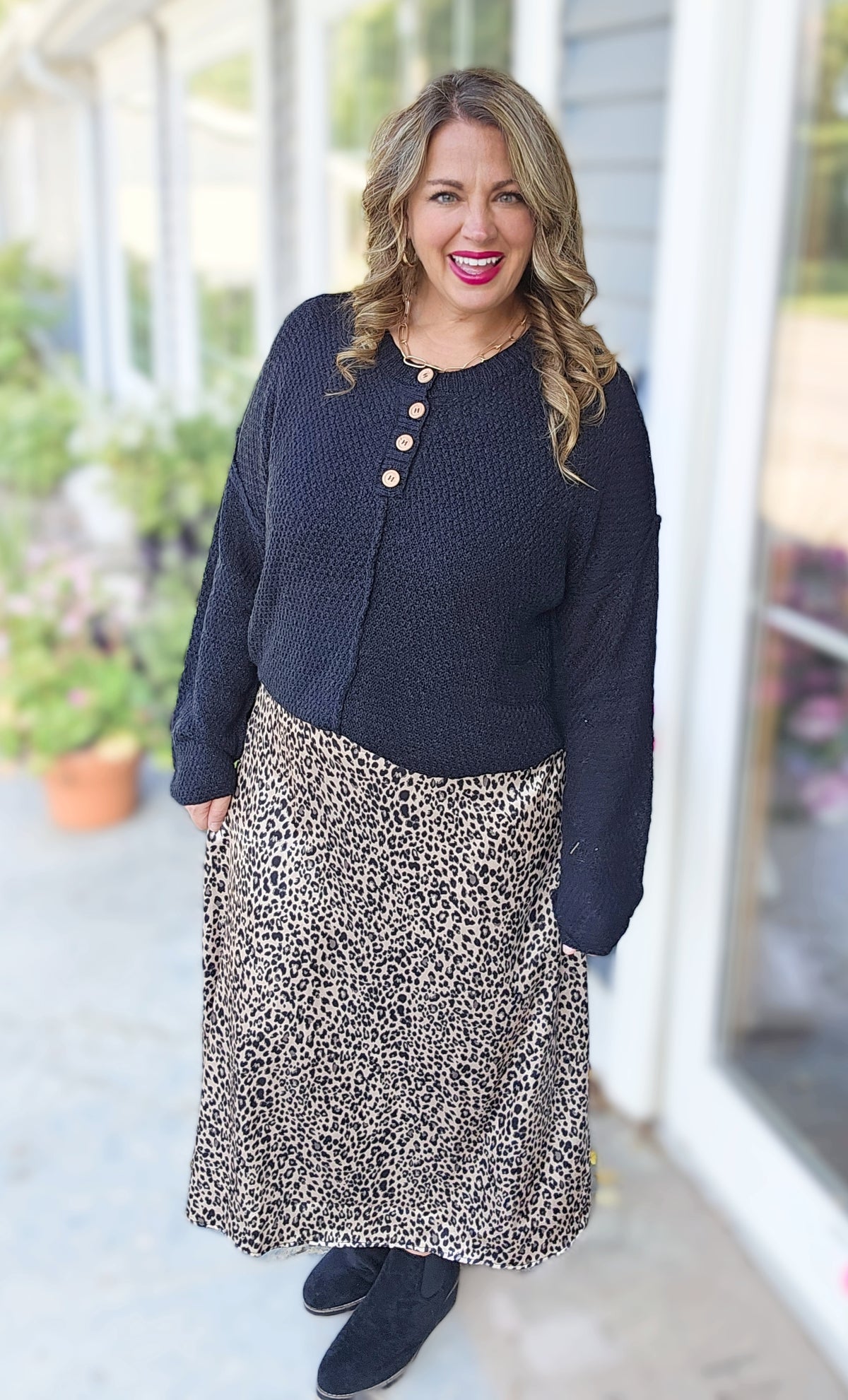 MOCHA/BLACK LEOPARD ELASTIC WAIST SKIRT