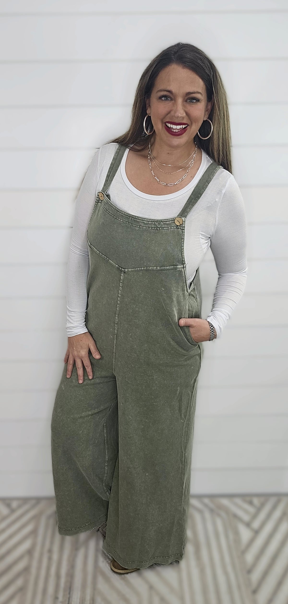 OLIVE MINERAL WASH FRENCH TERRY OVERALLS