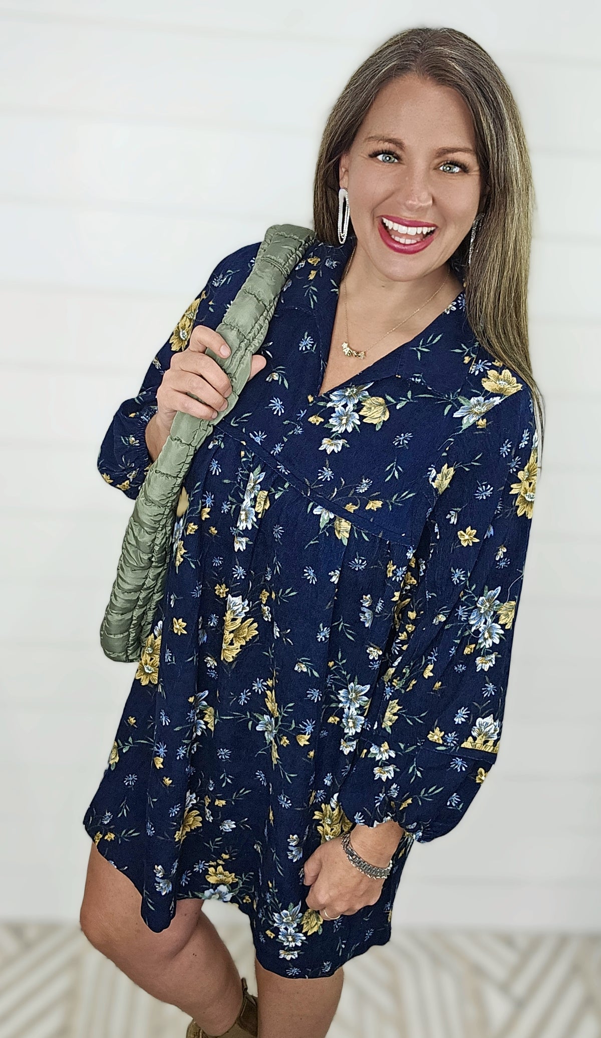 NAVY CORDED FLORAL DRESS