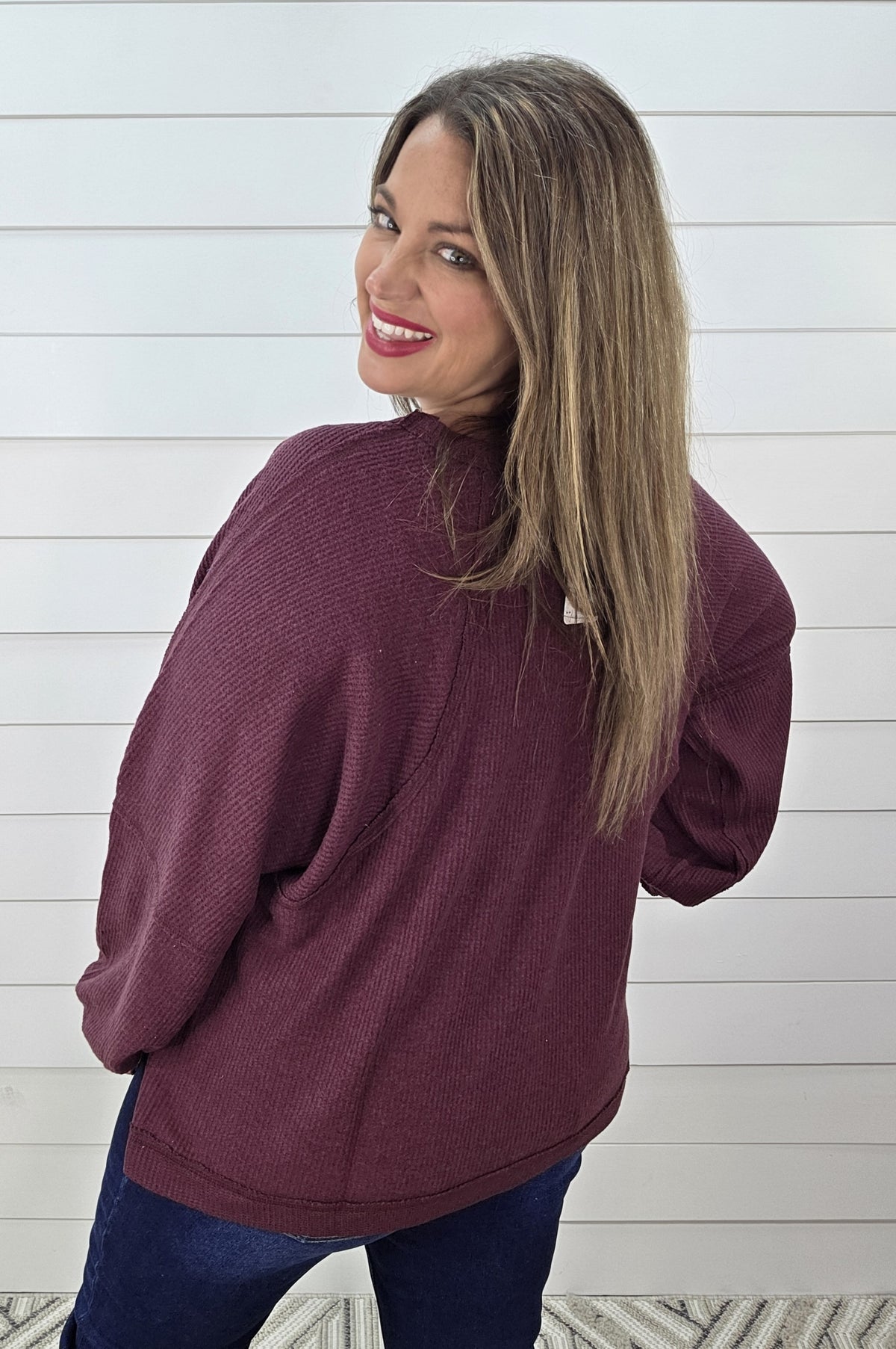 BURGUNDY BRUSHED KNIT OVERSIZED TOP