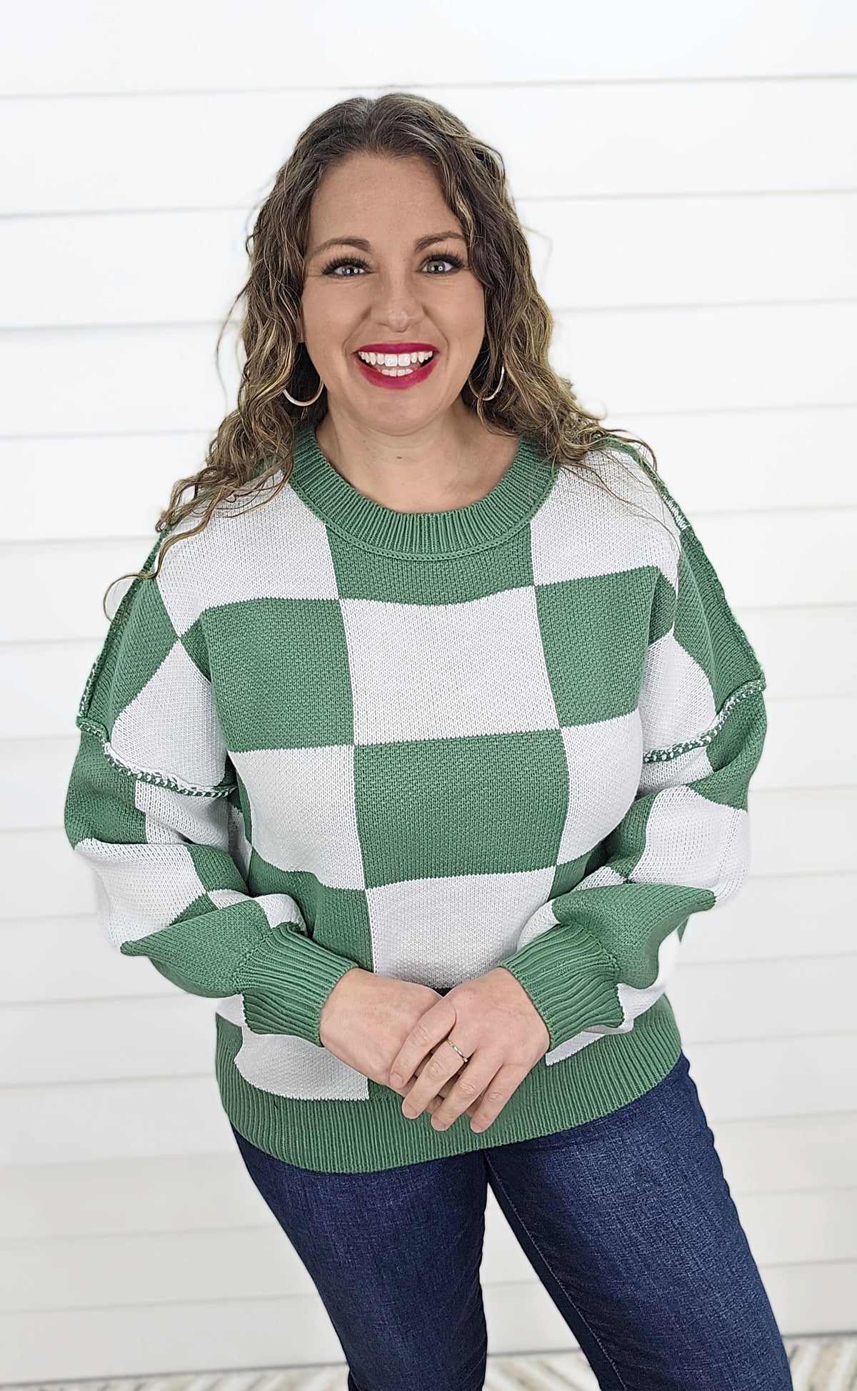 GREEN CHECKERED SWEATER