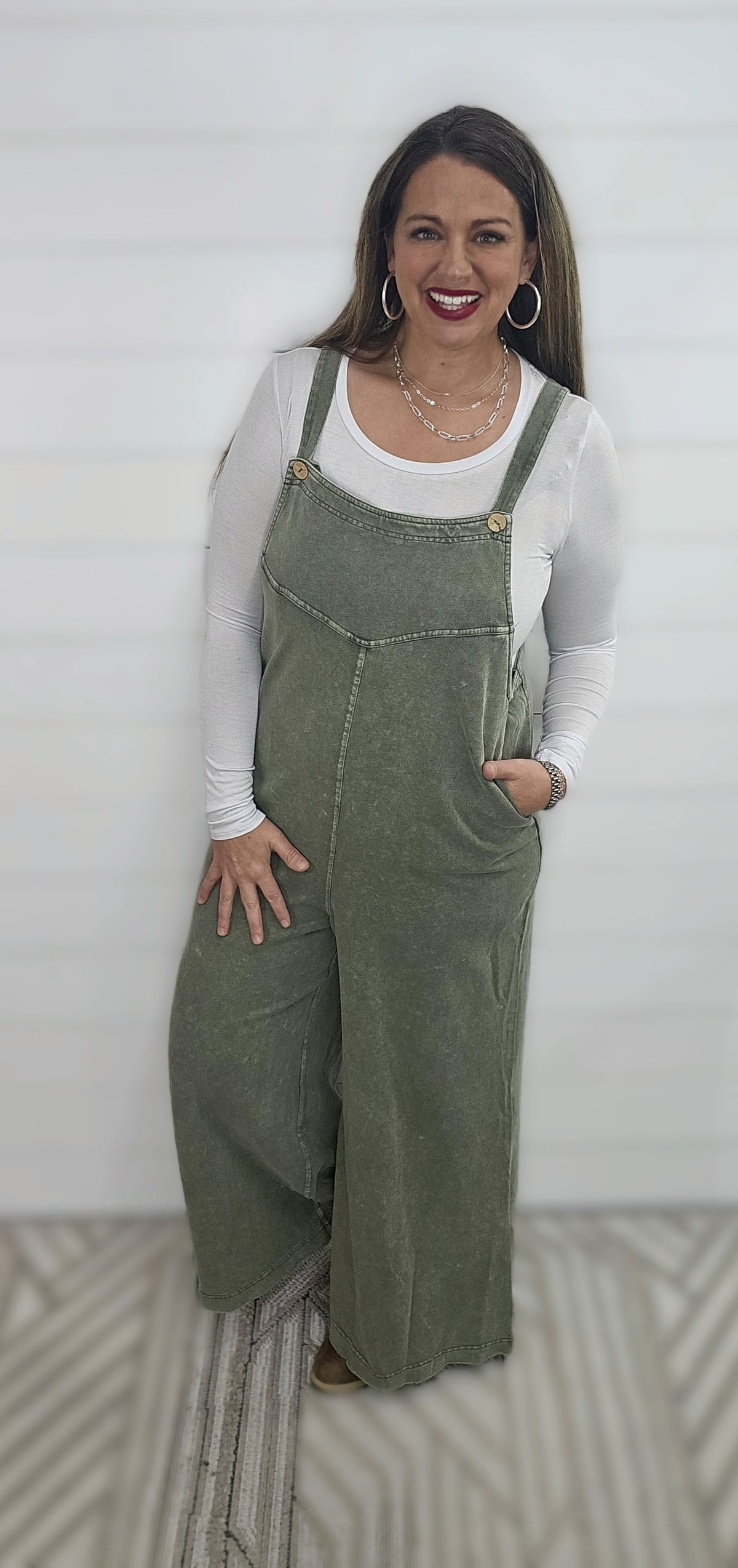 OLIVE MINERAL WASH FRENCH TERRY OVERALLS