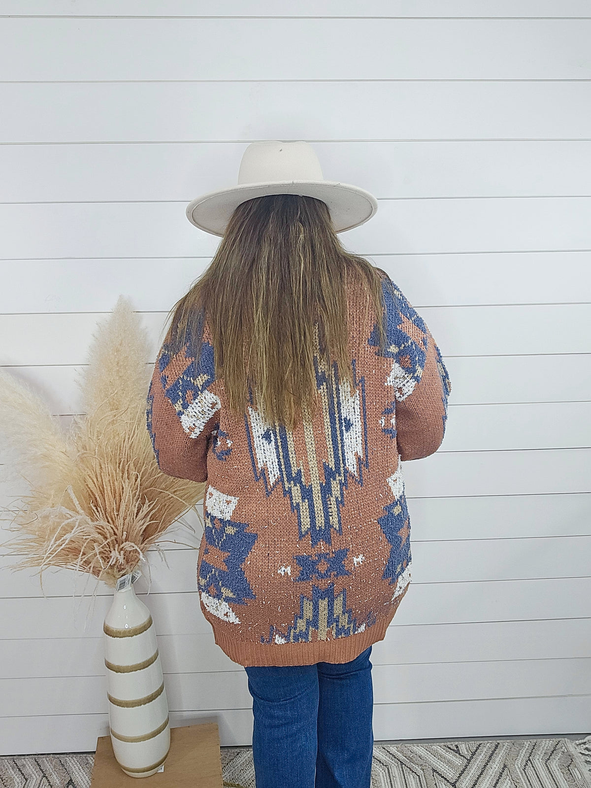 RUST TRIBAL PRINTED SOFT CARDIGAN