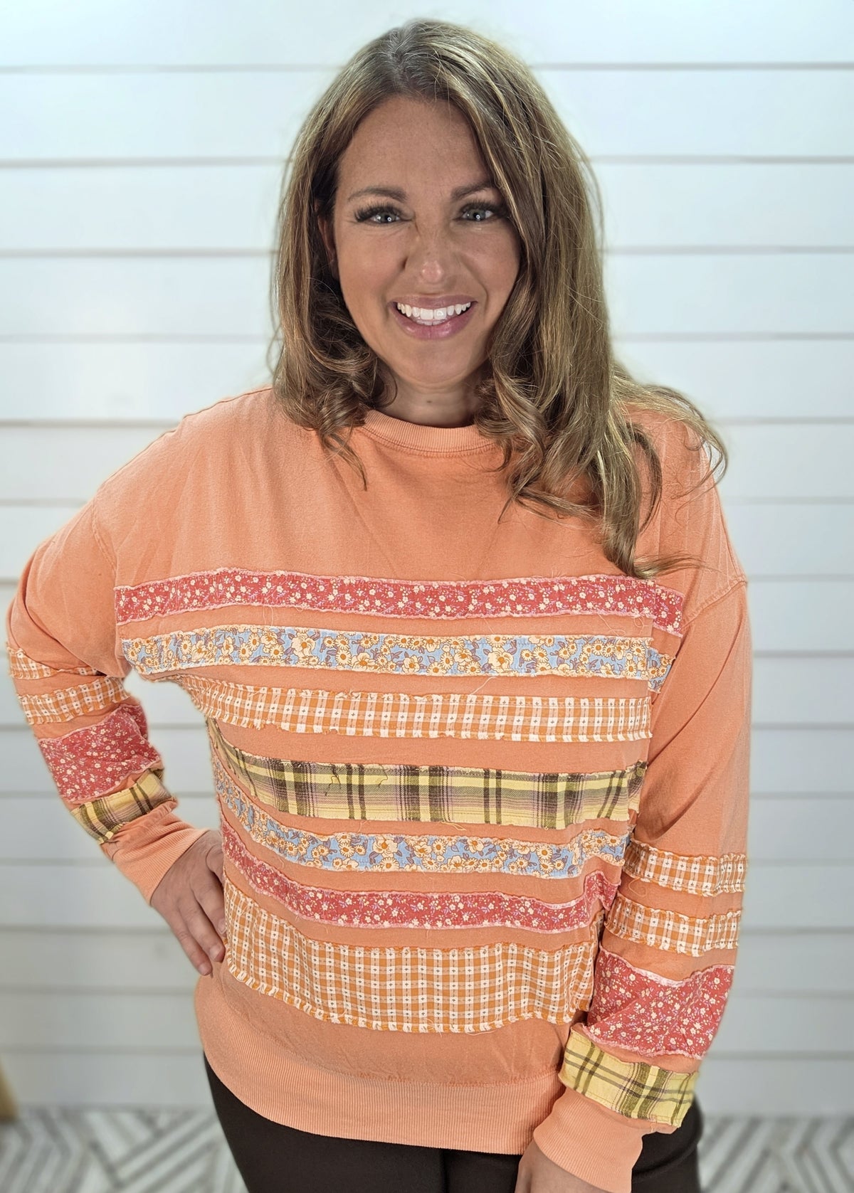 CARROT MINERAL WASH PATCH WORK COTTON TOP