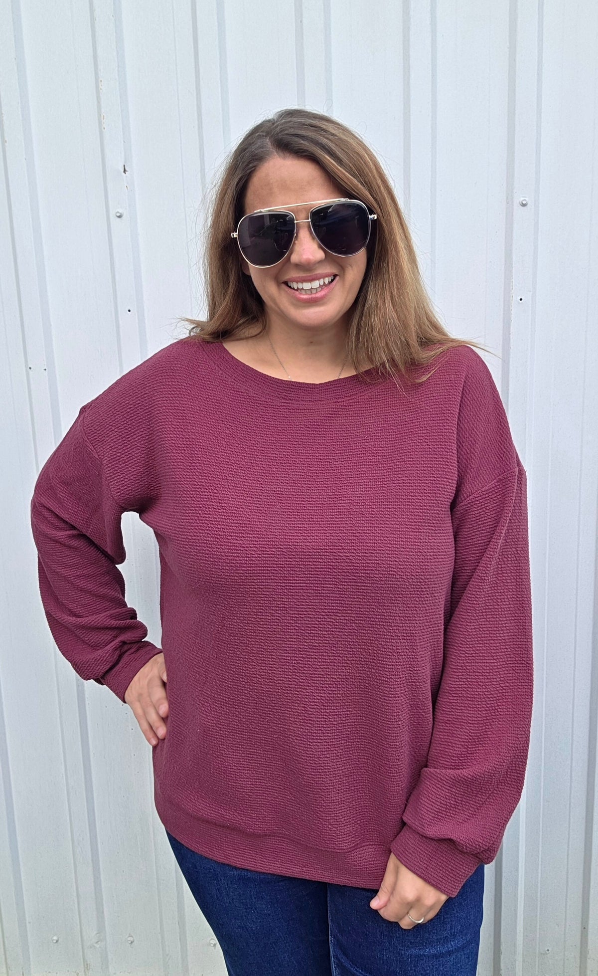 Wine Cloud Fabric Boat Neck Knit Top