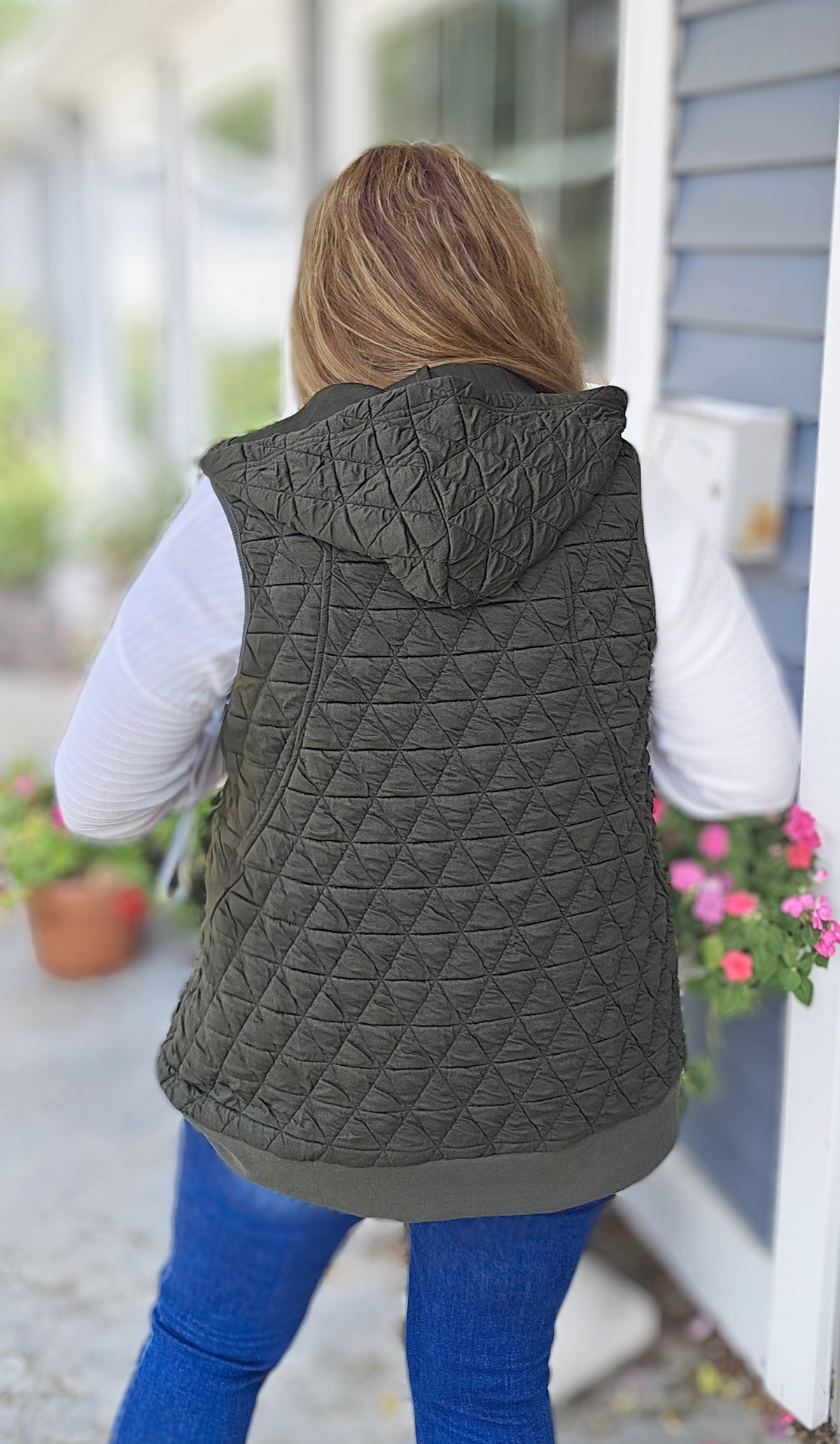 HUNTER GREEN QUILTED HOODED VEST